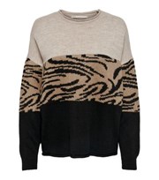 ONLY Stone Animal Print Colour Block Knit Jumper